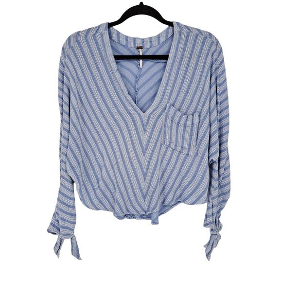 Free People Morning Stripe Dolman Top Tie Sleeves Blue White Women's Size Medium - Picture 1 of 6
